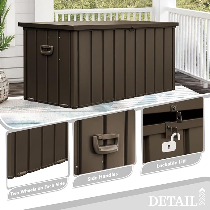 Domi 160-Gallon Outdoor Storage Box – Waterproof, Lockable Storage Cabinet for Patio Furniture, Garden Tools & Pool Supplies – Large Metal Storage for Cushions, Toys & More