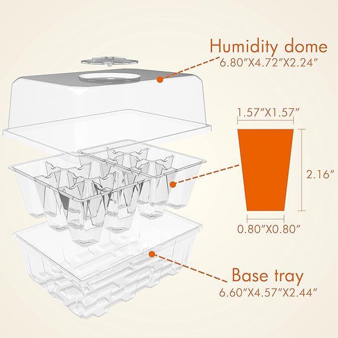 Gardzen 10 Pack Seed Starting Tray, Plant Germination Trays, Seed Starter Kit with Adjustable Humidity Vented Dome and Clear Base, Plant Growing Kit 6.6" x 4.5", Total 120-Cell, Clear