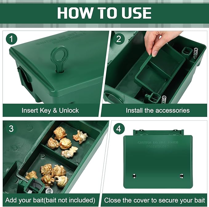 Qualirey 12 Packs Rat Bait Station Box Outdoor Rodent Rat Traps with Key Mouse Bait Station Indoor Mice Box for Outdoor Use Keeping Pets and Children Safe (Green)