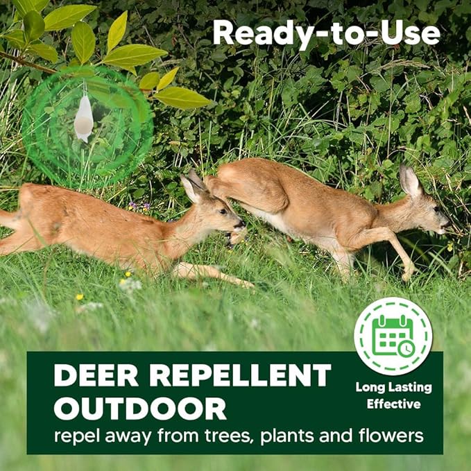Deer Repellent, Rabbit Repellent, Deers Repellant for Garden, Deer & Rabbit Deterrent for Yard/Plants/Flowers/Trees, Safe & Cover for 100 sq ft Area-8 Packs
