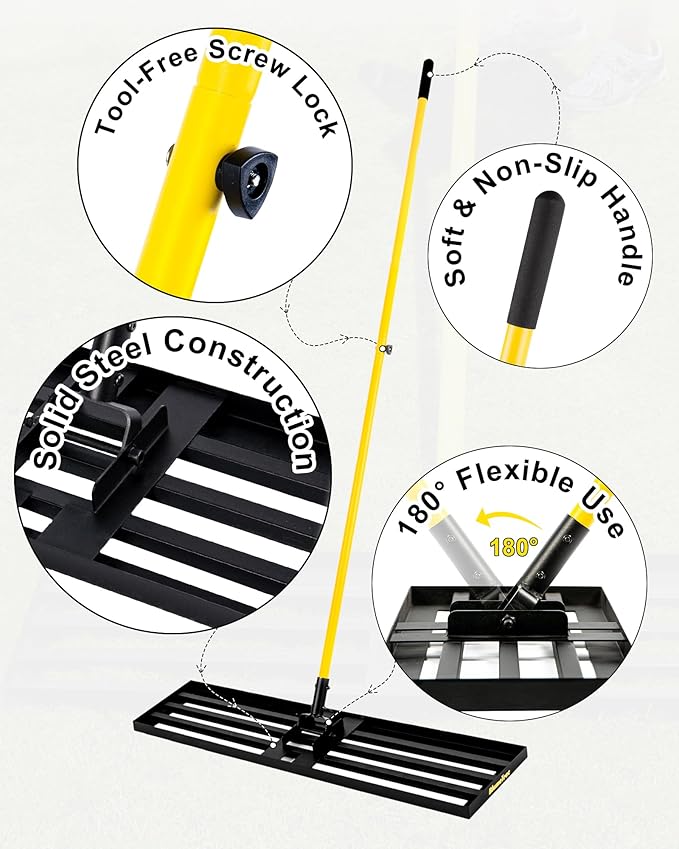 Lawn Leveling Rake, 45"x10" Heavy Duty Sand Leveling Tool with 7FT Long Handle, Steel Golf Rake for Soil, Compost, Gravel, Lawn Leveler for Yard, Garden, Golf Course, Landscaping Level Tool