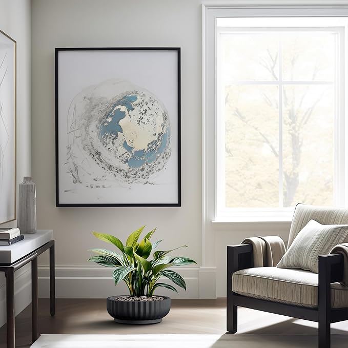 Kante Round Fulted Bowl Planter, 14.6 Inch Dia Large Concrete Flower Pots with Drainage Hole and Rubber Plug, Suitable for for Indoor Outdoor Plants, Home, Patio, Garden, Black