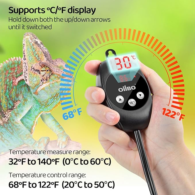 Oiibo Reptile Dimming Thermostat Heat Lamp Temperature Controller, Light Bulb Thermostat with Memory Function, Thermostat for Seed Germination & Heaters