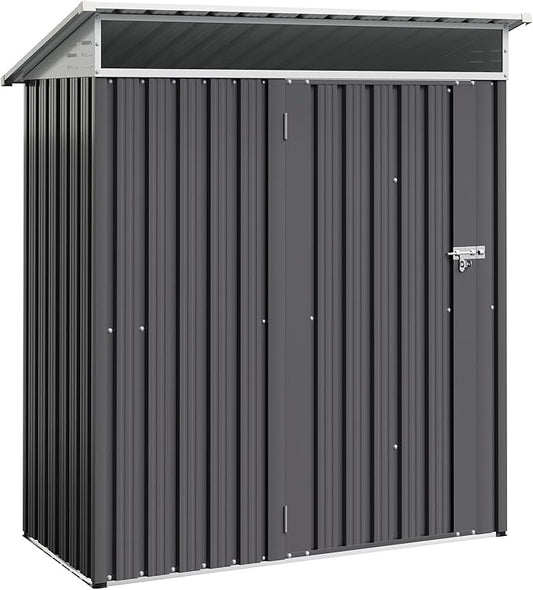 Shintenchi 5x3 FT Outdoor Storage Shed with Window, Outdoor Waterproof Storage Shed Metal Garden Shed with Lockable Single Door, Weather Resistant Tool Storage House Shed for Garden,Backyard,Dark Gray