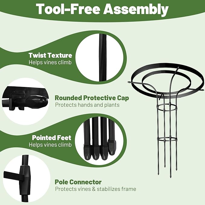 Garden Trellis for Climbing Plants Outdoor, 3.7FT Tall Metal Obelisk Trellis, 41.3" Umbrella Trellis for Potted Plants, Mushroom Top Trellises for Vines, Rose, Clematis, Pea, Bean, Tomato