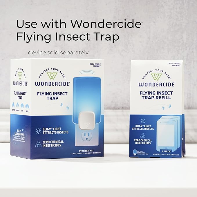 Wondercide - Flying Insect Fly Light Trap Cartridge Refills - No Device - Indoor Bug Catcher for House and Fruit Flies, Gnats, Moths, and Mosquitoes - 4 Pack
