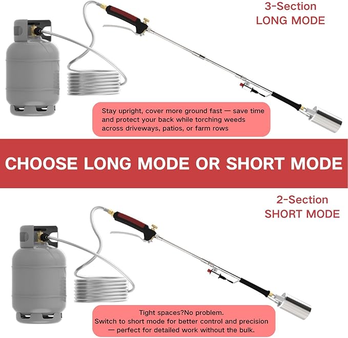 Propane Torch Weed Burner Kit, 1,800,000 BTU Heavy Duty Blow Torch, 40" Arm with 10FT Hose, Flame Control for Ice Melting, Snow Removal, Asphalt, Road Marking, Weeding