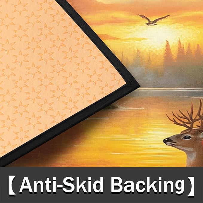 cfpolar Fall Non-Slip Soft Half Round Door Mat, Autumn Deer Maple Forest Semicircle Mat for Indoor Entrance Garage Bath Living Room Patio 24 x 36 in