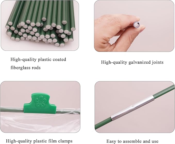 Garden Hoops for Raised Beds 60Pcs Greenhouse Hoops 10 Sets of 8.5FT Long Greenhouse Hoops Grow Tunnel Fiberglass Support Hoops Frame with 40Pcs Clips, Plant DIY Support Hoops for Outdoor Plant