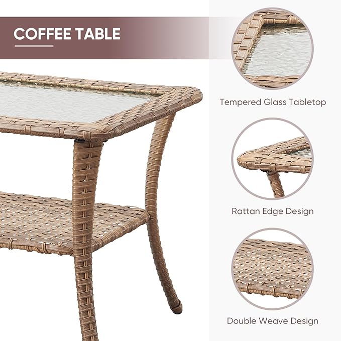 4 Piece Patio Furniture-All-Weather PE Wicker Outdoor Patio Furniture with Swivel Rocker Chairs,Outdoor Couch, Set with Coffee Table-Yellow/Blue