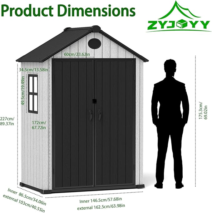 6x4 FT Resin Storage Shed,Lockable Door, and Vents for Garden, Backyard, Patio, Lawn,Grey Black