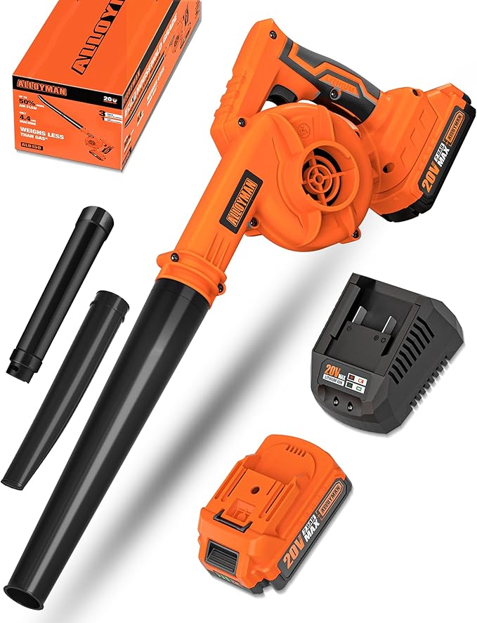 Alloyman Leaf Blower, 20V Cordless Leaf Blower, Leaf Blower Cordless with 2.0Ah Battery and Charger, Electric Leaf Blower for Yard Cleaning/Snow Blowing.