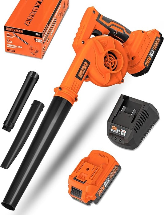 Alloyman Leaf Blower, 20V Cordless Leaf Blower, Leaf Blower Cordless with 2.0Ah Battery and Charger, Electric Leaf Blower for Yard Cleaning/Snow Blowing.