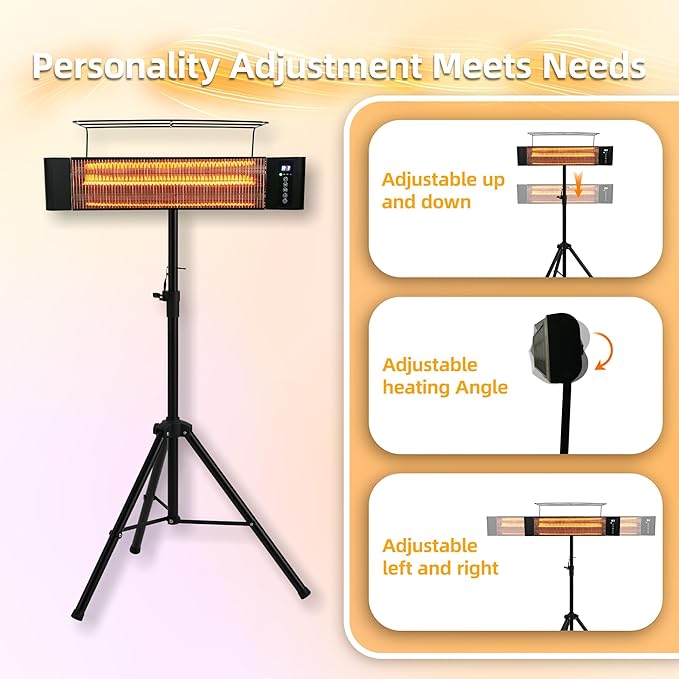 Outdoor Electric Heater For Patio Use RealSmart 1500W Portable Outdoor/Indoor Heaters 3 Heat Modes Wall Mounted Ceiling Tripod Heater Waterproof IP65 TUV Certification for Restaurant Garage Greenhouse