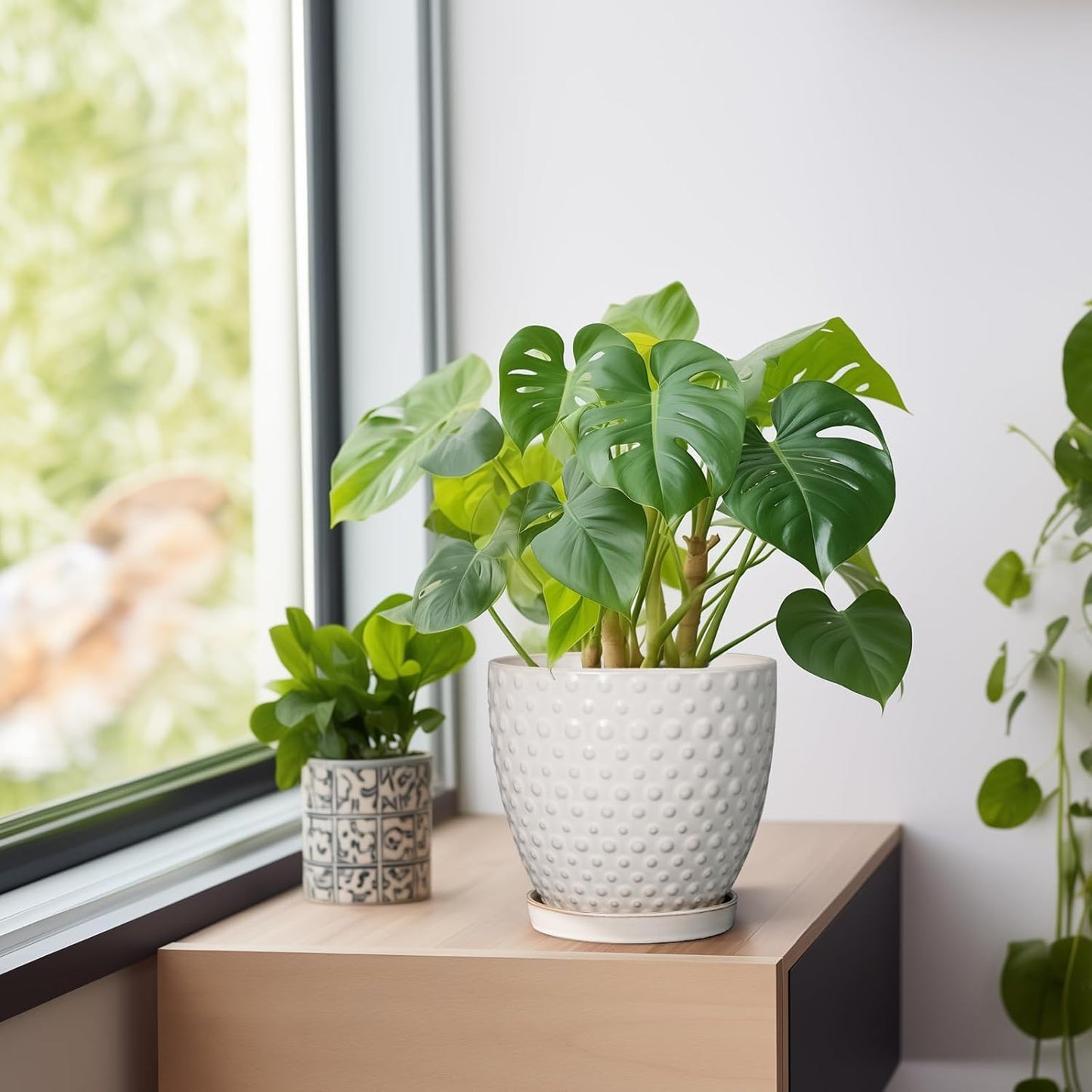 G EPGardening 7 Inch Ceramic Plant Pot with Drainage Hole and Saucer Round Planter Decorative Flower Plant Pot for Indoor Plants Outdoor White