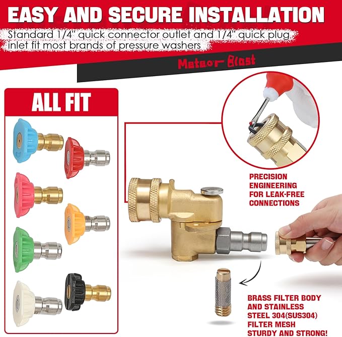 Meteor Blast Pivoting Coupler, 120 Degree with 5 Angles, heavy duty design and Stainless Steel Safety Lock for Pressure Washer Spray Nozzle, Clean Hard to Reach Area, 5000PSI, 1/4” Quick Connect