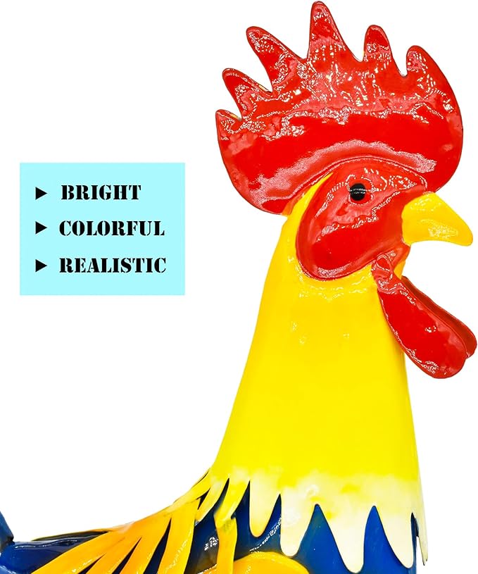 MACLARONX 2 PCS Metal Rooster Yard Art Outdoor Garden Decor Roosters Chicken Statue Decorations for Kitchen Home Lawn Patio, Multicolor