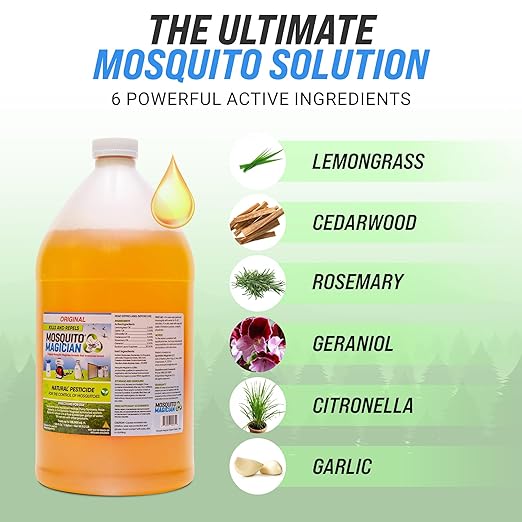 Mosquito Magician 1 Gallon Liquid Concentrate with a 2 Gallon Pump Up Sprayer - User-Friendly - Ideal for Yards, Lawns, Patios - Kills Mosquitoes, Fleas, Fire Ants - Includes 6 Natural Essential Oils