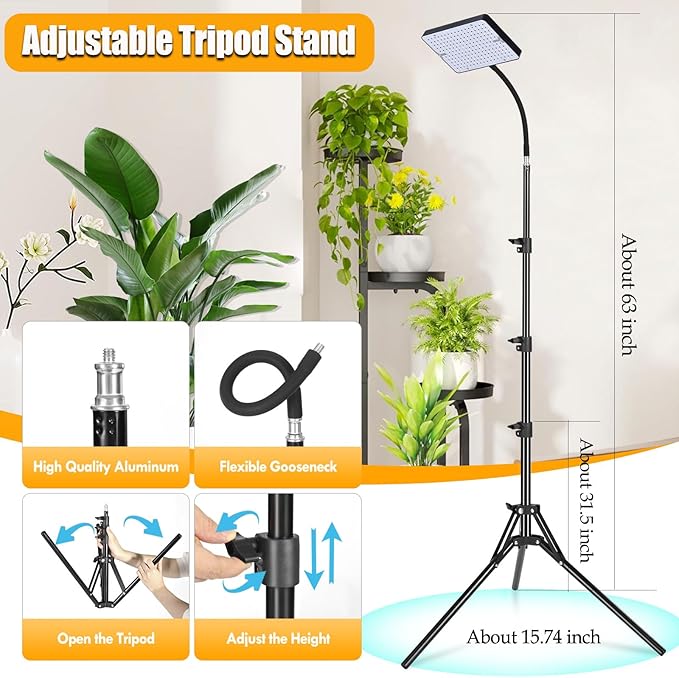 Smart Control Tall Bonsai Tree Grow Light with Stand and Timer, 25 Watt Standing Plant Growing Lamps for Large Houseplants, Adjustable 12"-48" Tripod Stand Grow Light
