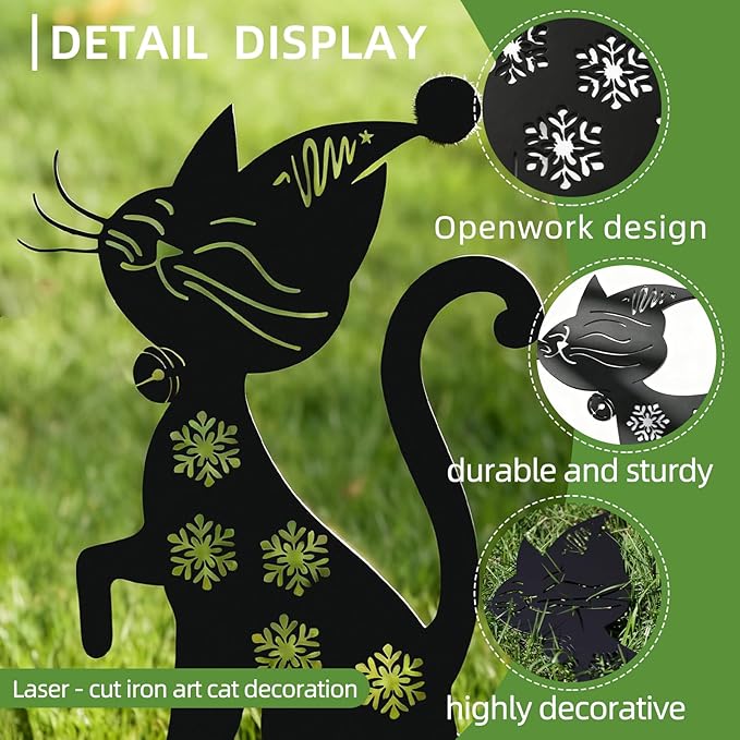Metal Playing Cat Garden Decor for Outside (2 Pack), 14" Yard Art Stakes,Unique Gift for Kitty Lovers, Outdoor Lawn Statues and Weather Resistant Yard Art