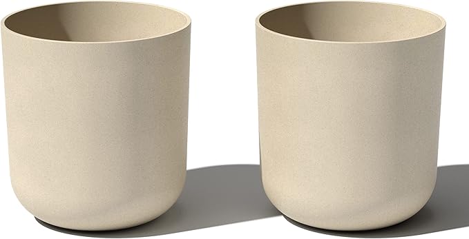 Veradek Round Lima Plastic Planter Pots for Indoor/Outdoor Garden Use, Sand Color, 5 Year Warranty