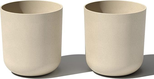 Veradek Round Lima Plastic Planter Pots for Indoor/Outdoor Garden Use, Sand Color, 5 Year Warranty