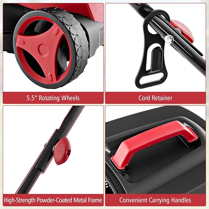 S AFSTAR Electric Lawn Mower, 10-AMP 13-Inch Corded Walk-Behind Lawnmower with Collection Box, 3 Adjustable Height Position, Self Locking Function, Push Lawn Mower for Backyard