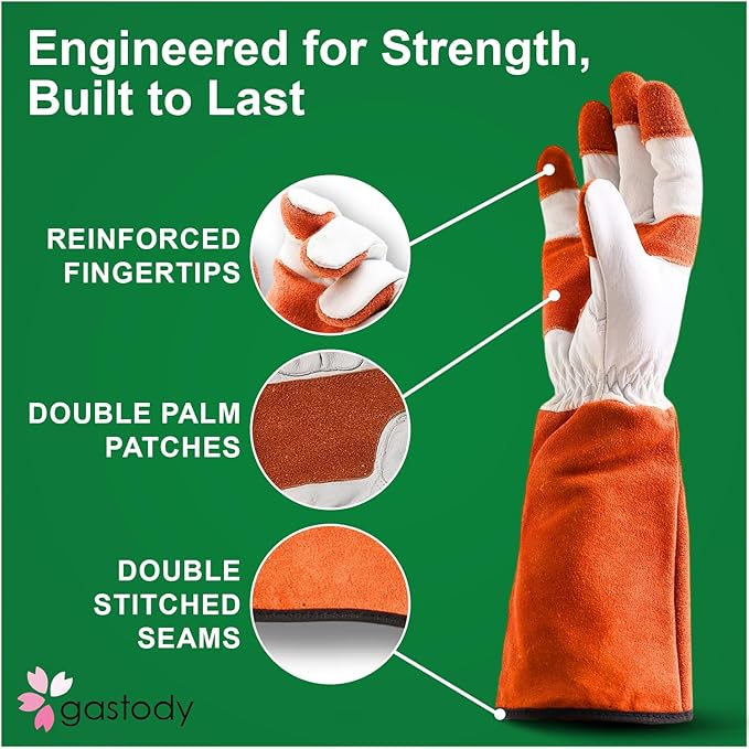 Long Sleeve Leather Gardening Gloves for Women & Men – Thornproof & Puncture Resistant Cowhide Welding Work Gloves