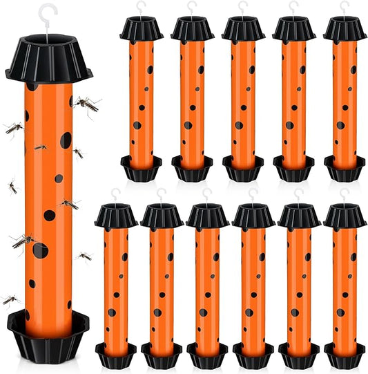 Qualirey 12 Pcs Sticky Fly Trap Fly Stick Indoor Outdoor Long Lasting Adhesive Fly Catcher with Hanging Hook for Wasps Gnats Bugs Insects Moths Fruit Flies Mosquitoes Spiders Fleas (Orange, Black)