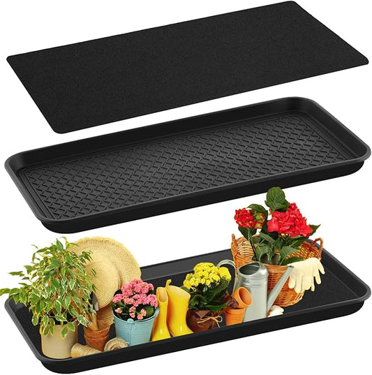 Vesici 2 Pack Large Self-Watering Plant Trays (30"x15") and 3mm Capillary Mat-Automatic Watering System for Indoor/Outdoor Plants, Durable Plastic Seedling Trays for Potted Plant, Garden