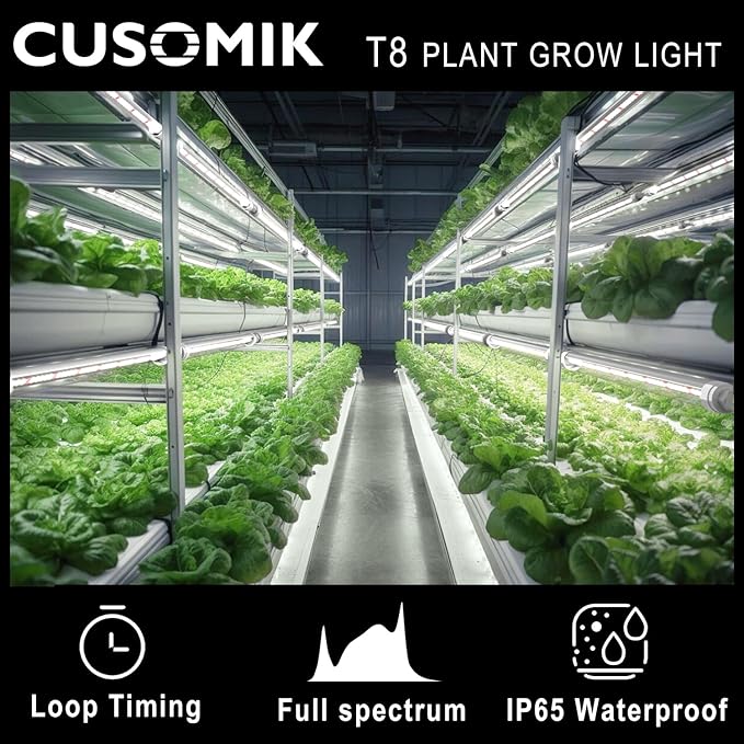 CusomikT8 T5 LED Grow Light Strips 2ft 60W(6x10W, 500W Equivalent) Full Spectrum, IP65 Waterproof Indoor Outdoor Plant Grow Lights for Greenhouse Shelves Wired Timing Switch, Plug Play 6-Pack
