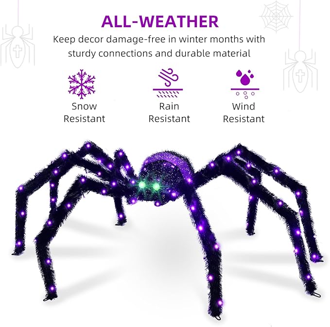 Halloween Decorations Outside Giant Spider - HOYECHI Outdoor Halloween Decor Lighted Spider 4.2FT, Light Up Spider with 90 LED Lights, Ground Stakes, for Front Yard Porch Gardens Lawns Party