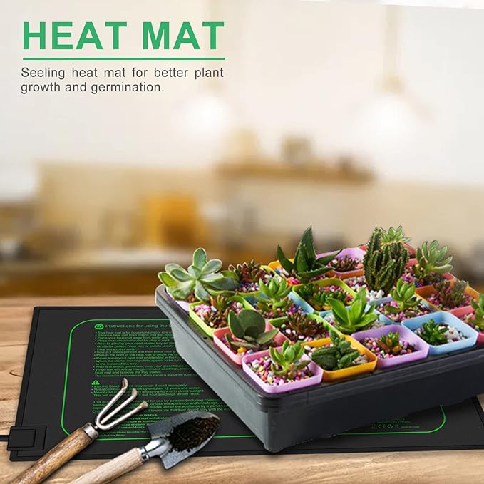 Seedling Heat Mat with Digital Thermostat, 10" x 20.75" Waterproof Heating Pad for Hydroponic Germination Seed Starting, Adjustable Controller