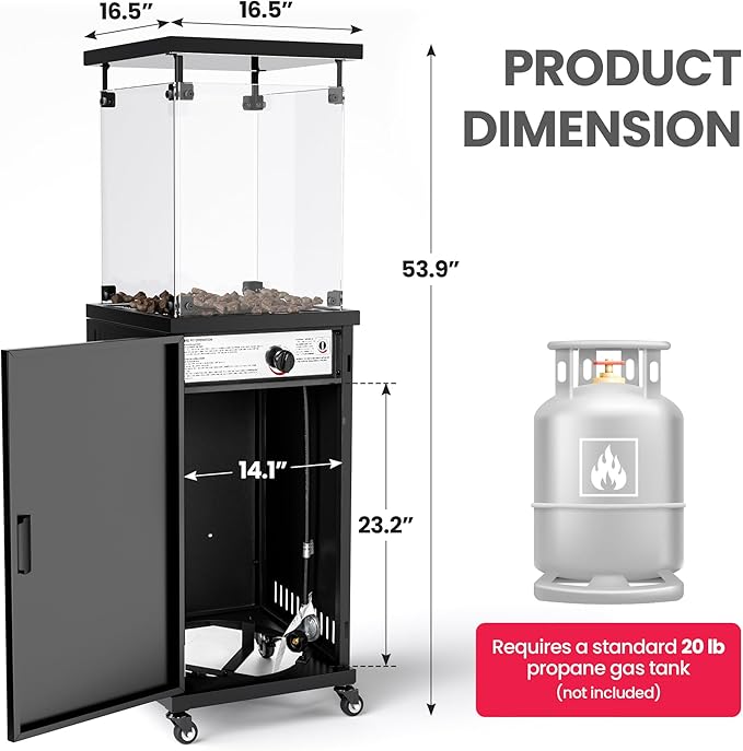 Pamapic Patio heater, 41,000 BTU Propane Outdoor Heater with Lockable Wheels, CSA Certificated Patio Heater with Cover for Patio, Backyard, Balcony (Ink)