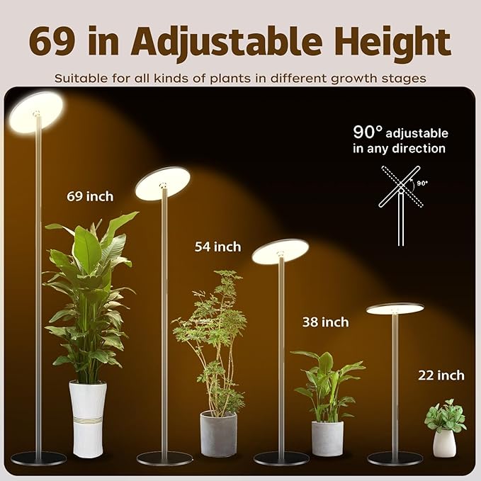 40W Full Spectrum Tall Grow Light with 24H Cycle Timer, 10-Level Dimmable & Color Temperature, Adjustable Height - Plant Lights for Indoor Growing