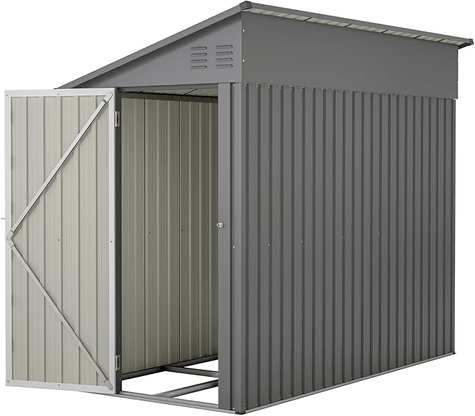 4×8 FT Outdoor Metal Storage Shed,Heavy-Duty Lean to Storage Shed with Floor Base,Garden Tool Metal Storage House W/Lockable Door and 2 Air Vents,Weather Resistant,for Backyard,Patio,Lawn,Gray