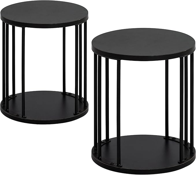 HDANI Wooden Stool Set of 2 for Kids,Adults,300lbs Load Capacity Garden Round Wood Stool,Non-Slip Small Step Stool for Plant Stand,Kitchen,Bathroom and Bedroom,Black
