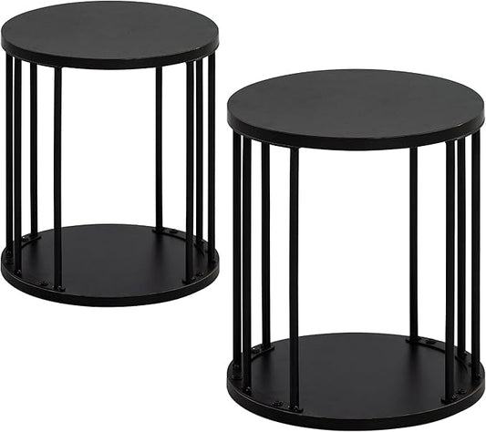 HDANI Wooden Stool Set of 2 for Kids,Adults,300lbs Load Capacity Garden Round Wood Stool,Non-Slip Small Step Stool for Plant Stand,Kitchen,Bathroom and Bedroom,Black