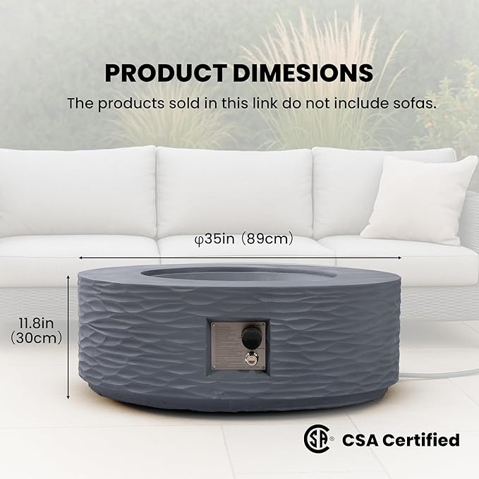 Round Fire Pits, 35 in Round Outdoor Propane Gas Fire Pit Table, 50000 BTU FirePit for Outside Patio with Rain Cover, Lava Rocks for Backyard & Deck, Dark-Grey