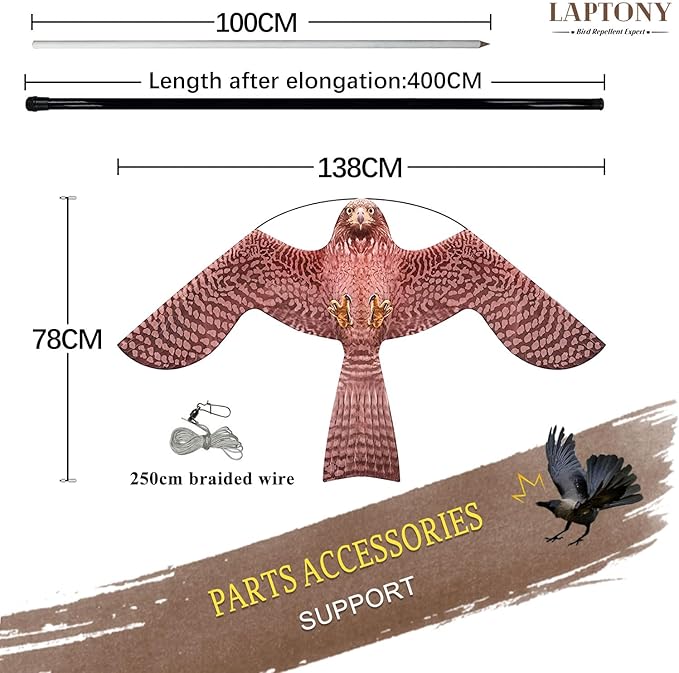 Bird Hawk Flying Kite with Pole Crops Farm Protector Bird Scarer Flying Kite with 4m Pole-Style A