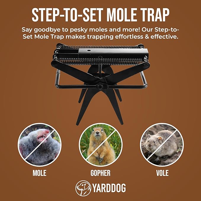 YARDDOG Mole Scissor Trap, Step-to-Set Ground Trap, Easy-to-Use Scissor Style Mole Eliminator, Multi-use Durable Steel Design for Lawns & Gardens, Commercial Grade, Black, (Single Pack)
