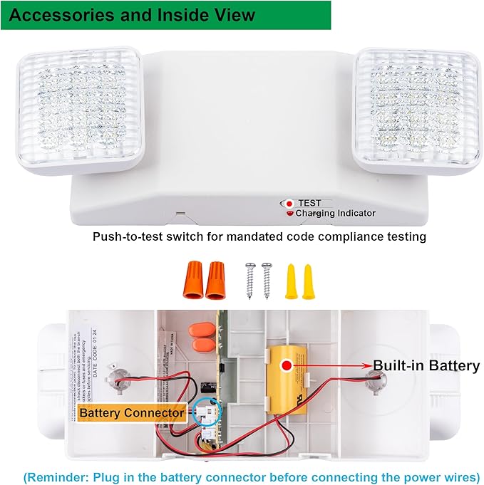 LIT-PaTH LED Emergency Lighting Fixtures with 2 LED Heads and Back Up Batteries- US Standard Exit Light, UL 924 and CEC Qualified, 120/277 Voltage, 12-Pack