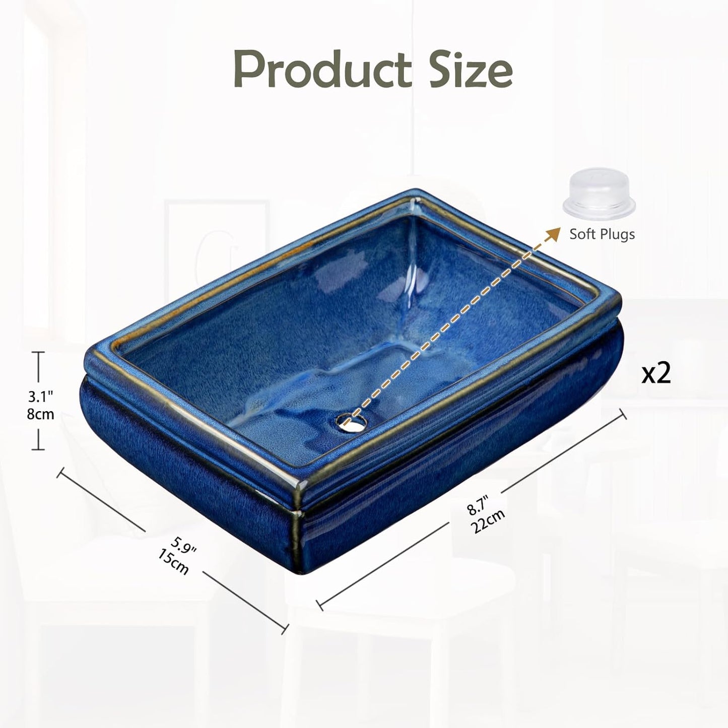 Succulent Planters Bonsai Pots for Live Bonsaii Trees Set of 2, 8.7" Large Ceramic Shallow Pot for Succulents Indoor with Drainage Hole, Outdoor Cactus Plant Bonsai Pots, Ceramic Flower Pot