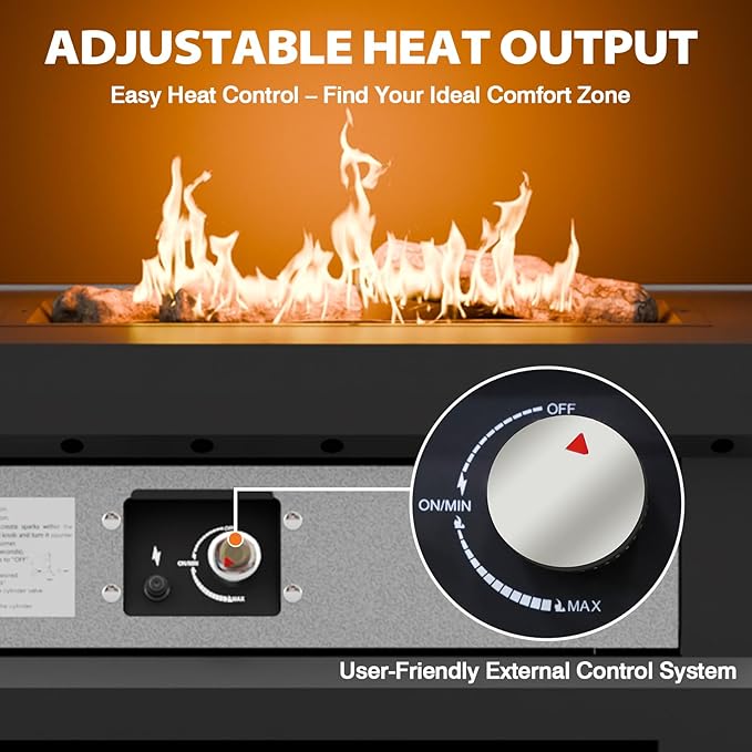 COOS BAY Outdoor Propane Fire Pit 50,000 BTU, Smokelss Gas Fireplace with Locking Mesh Doors and Tank Storage, Adjustable Flame Patio Heater for Deck, Backyard, Black/Gray