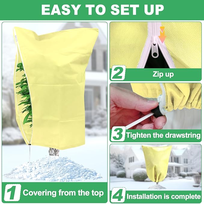 2 Pack Plant Covers Freeze Protection with Zipper Drawstring, 31.4" X 47.2" Winter Cold Weather Frost Covers Shrubs Trees Jacket for Outdoor Plants Fruit Tree Plant Protection Cover Bags
