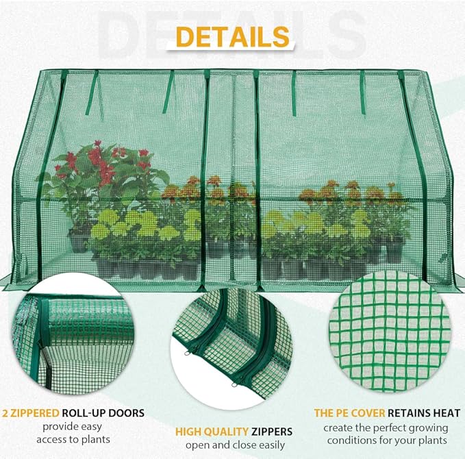 EAGLE PEAK Tunnel Greenhouse Garden Green House with Roll-Up Zipper Doors, Portable, 71"x36"x36", Clear/Green PE Cover