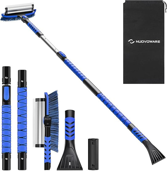 Nuovoware 60" Ice Scraper and Extendable Snow Brush for Car Windshield, 5 in 1 Adjustable Snow Removal Tools with 270° Pivoting Brush Head for Car Auto Truck SUV, Blue