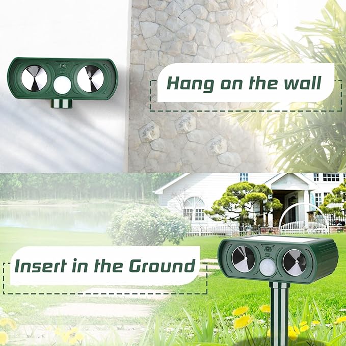 4 Pack Ultrasonic Animal Repellent Solar Deer Repellent Devices Cat Repellent Outdoor Animal Cat Deterrent to Repel Dog, Squirrel, Raccoons, and Rabbits Skunk Waterproof with Motion Sensor