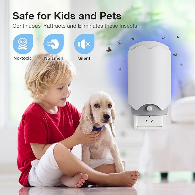 Fly Trap Indoor, Fly Catcher 2 Plug-in Flying Insect Traps with 6 Refills, Fruit Fly and Gnat Traps, Indoor Bug Catcher for Mosquitoes, Flies, Moths