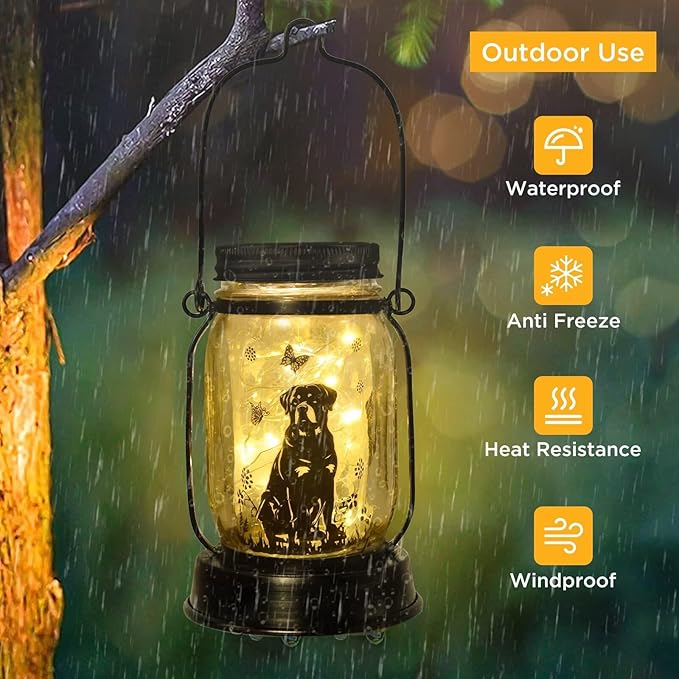 Rottweiler Gifts for Women/Men Rottweiler Solar Lanterns Dog Mom Birthday Dog Lovers Lantern Pet Loss Pet Memorial Lights, Solar Garden Decoration Outside for Yard, Patio,Backyard,Porch